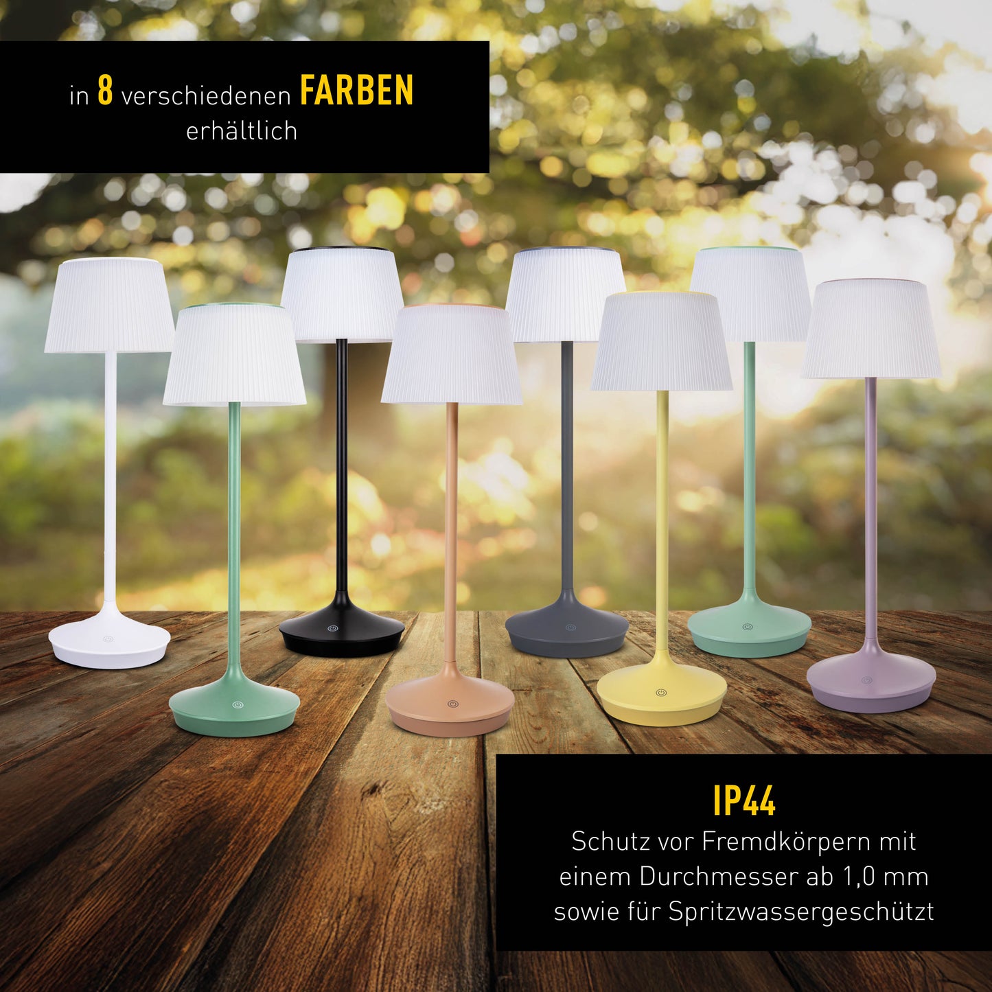 LED / CCT Solar-/ Akkutischleuchte "EMMI" H: 38cm schwarz