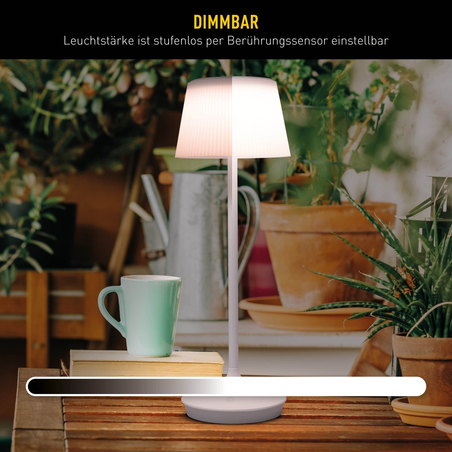 LED / CCT Solar-/ Akkutischleuchte "EMMI" H: 38cm weiß