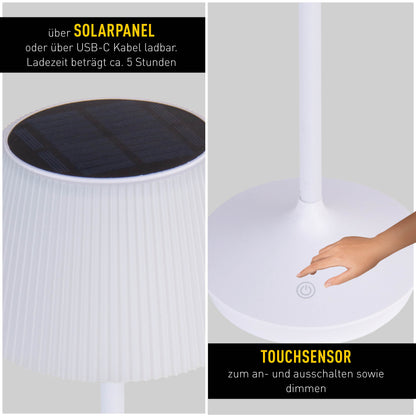 LED / CCT Solar-/ Akkutischleuchte "EMMI" H: 38cm weiß