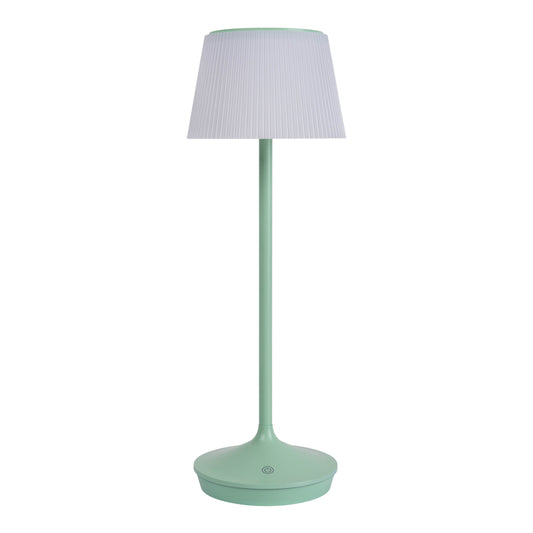 Außentischleuchten - LED / CCT Solar-/ Akkutischleuchte "EMMI" H: 38cm mint, Tischlampe für den Außenbereich im Scandi Stil aus Metall und Kunststoff in mint, 38 cm hoch, Ø 13 cm, LED Platine  dimmbar  Berührungssensor  CCT-Wechsler