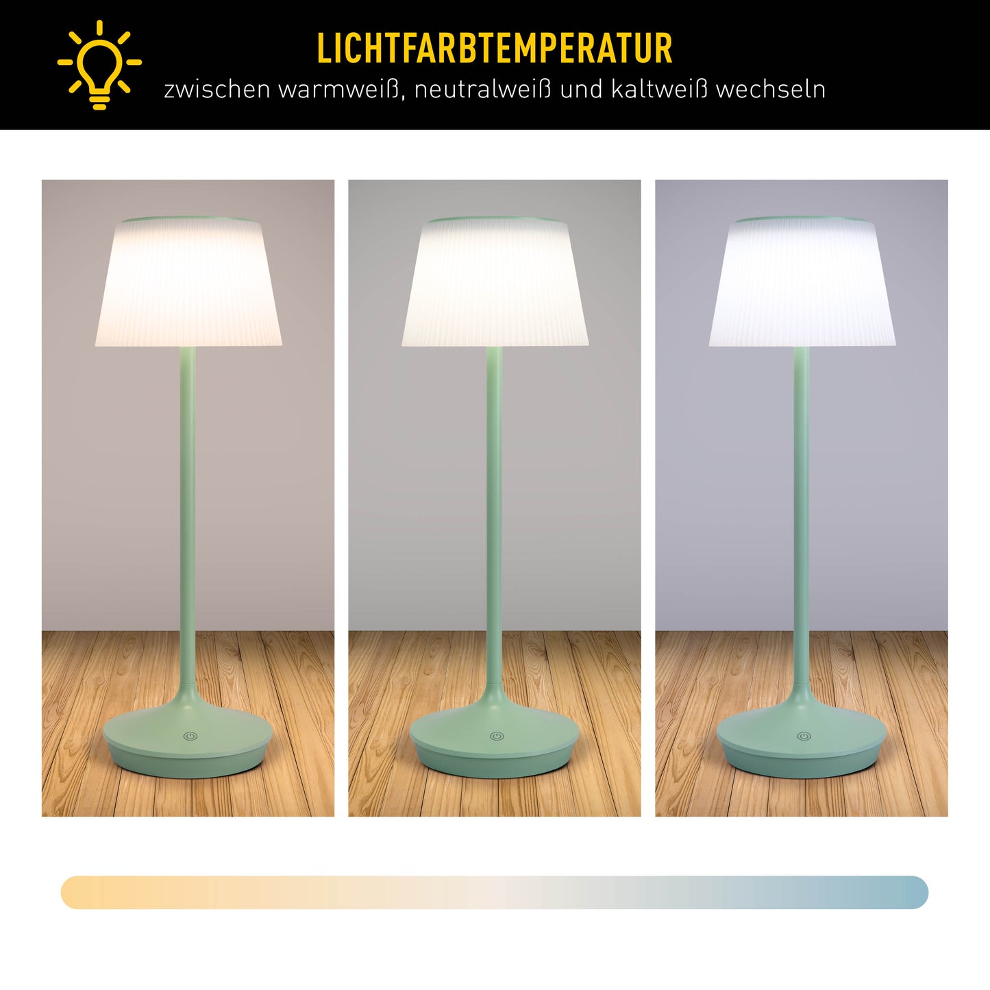 LED / CCT Solar-/ Akkutischleuchte "EMMI" H: 38cm mint