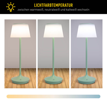 LED / CCT Solar-/ Akkutischleuchte "EMMI" H: 38cm mint