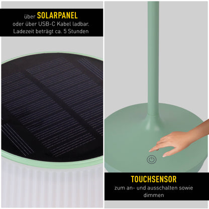 LED / CCT Solar-/ Akkutischleuchte "EMMI" H: 38cm mint