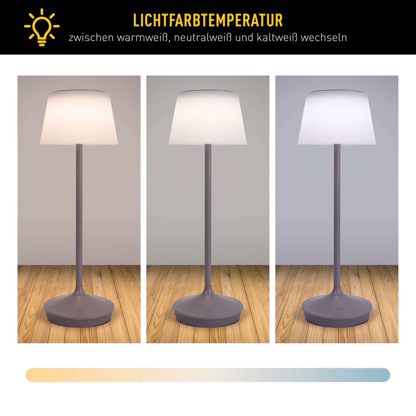 LED / CCT Solar-/ Akkutischleuchte "EMMI" H: 38cm grau/brombeer