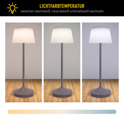 LED / CCT Solar-/ Akkutischleuchte "EMMI" H: 38cm grau/brombeer