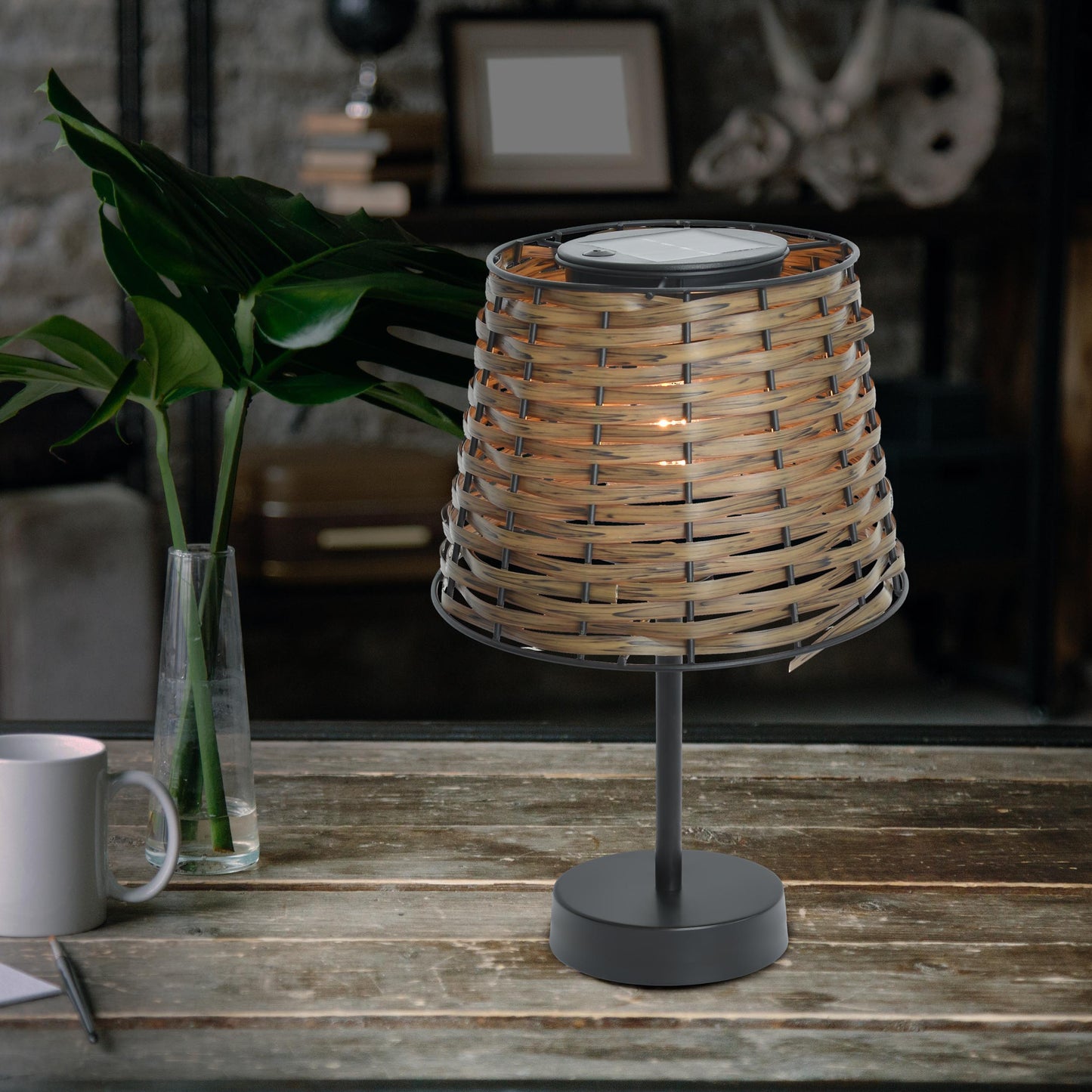 Solar-Tisch-Leuchte Rattan braun "RADA"