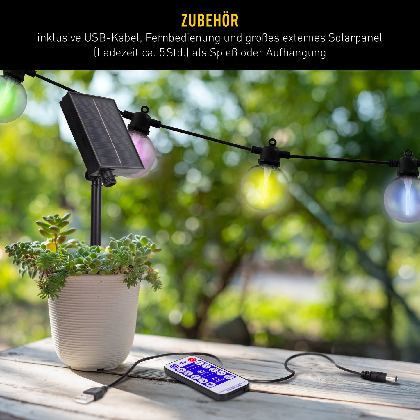 10er Solar-/Akku-/ Neon-Lichterkette RGB "CADENA"