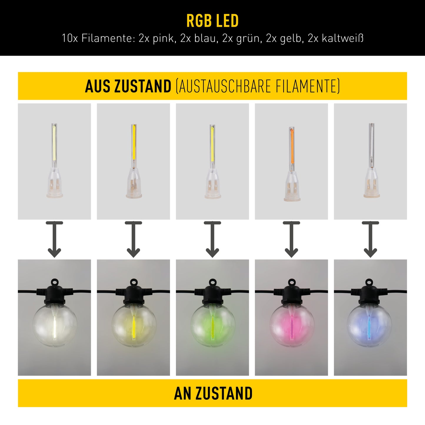 10er Solar-/Akku-/ Neon-Lichterkette RGB "CADENA"