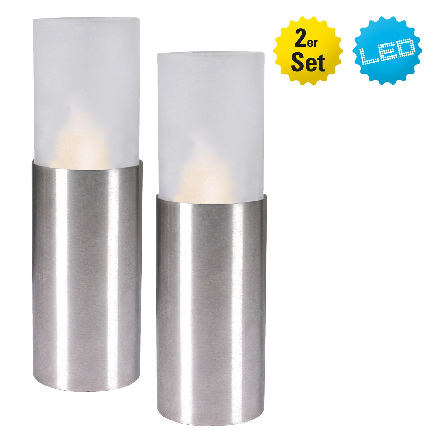2er-Set LED Kerze H: 17,5 cm, aus Metall und Glas in weiß, LED Platine