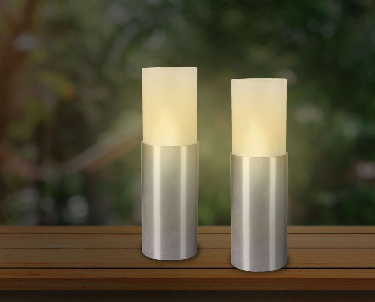 2er-Set LED Kerze H: 17,5 cm, aus Metall und Glas in weiß, LED Platine