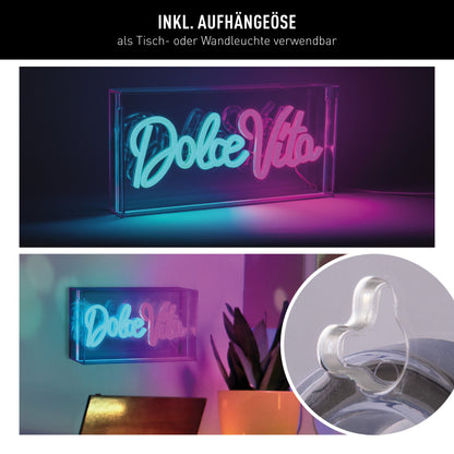 LED Schriftleuchte "DOLCE VITA" Schild mit Tisch-/Wandfunktion L:30cm