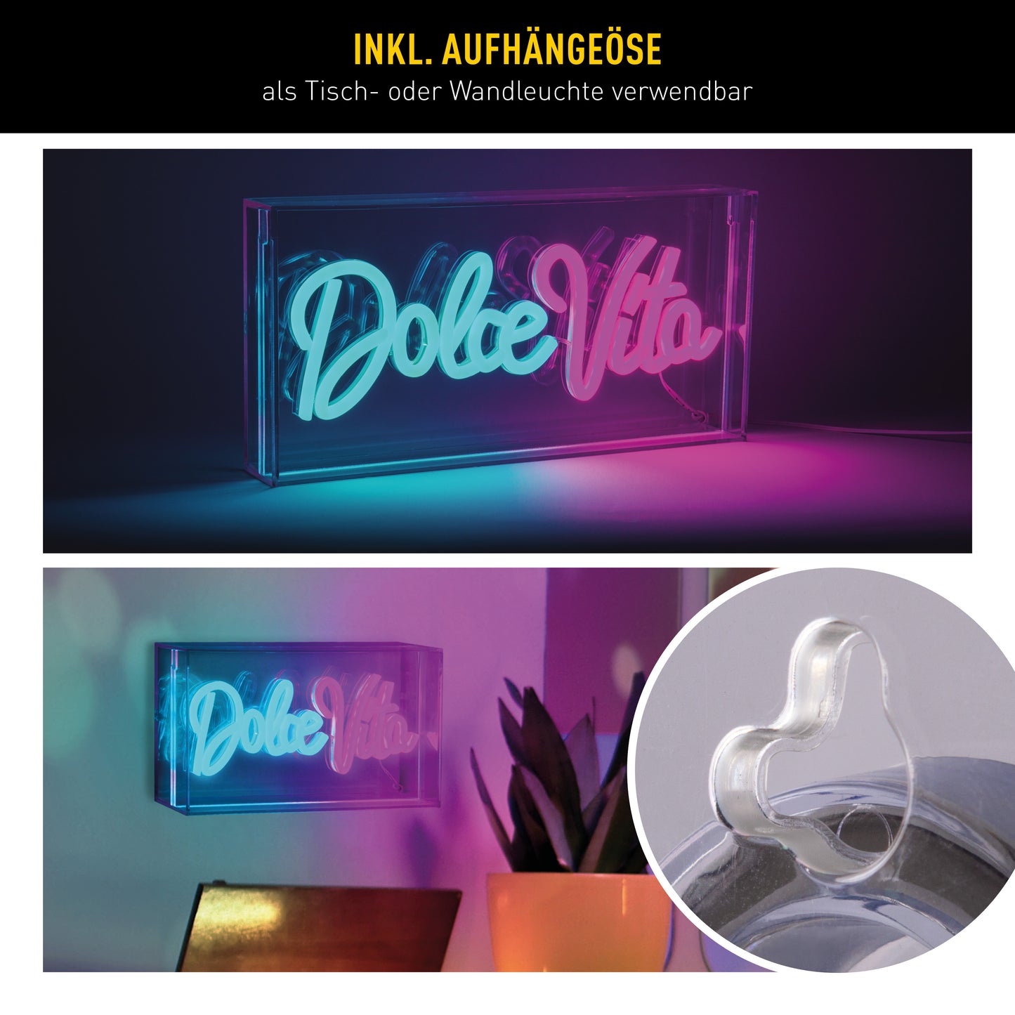 LED Schriftleuchte "DOLCE VITA" Schild mit Tisch-/Wandfunktion L:30cm