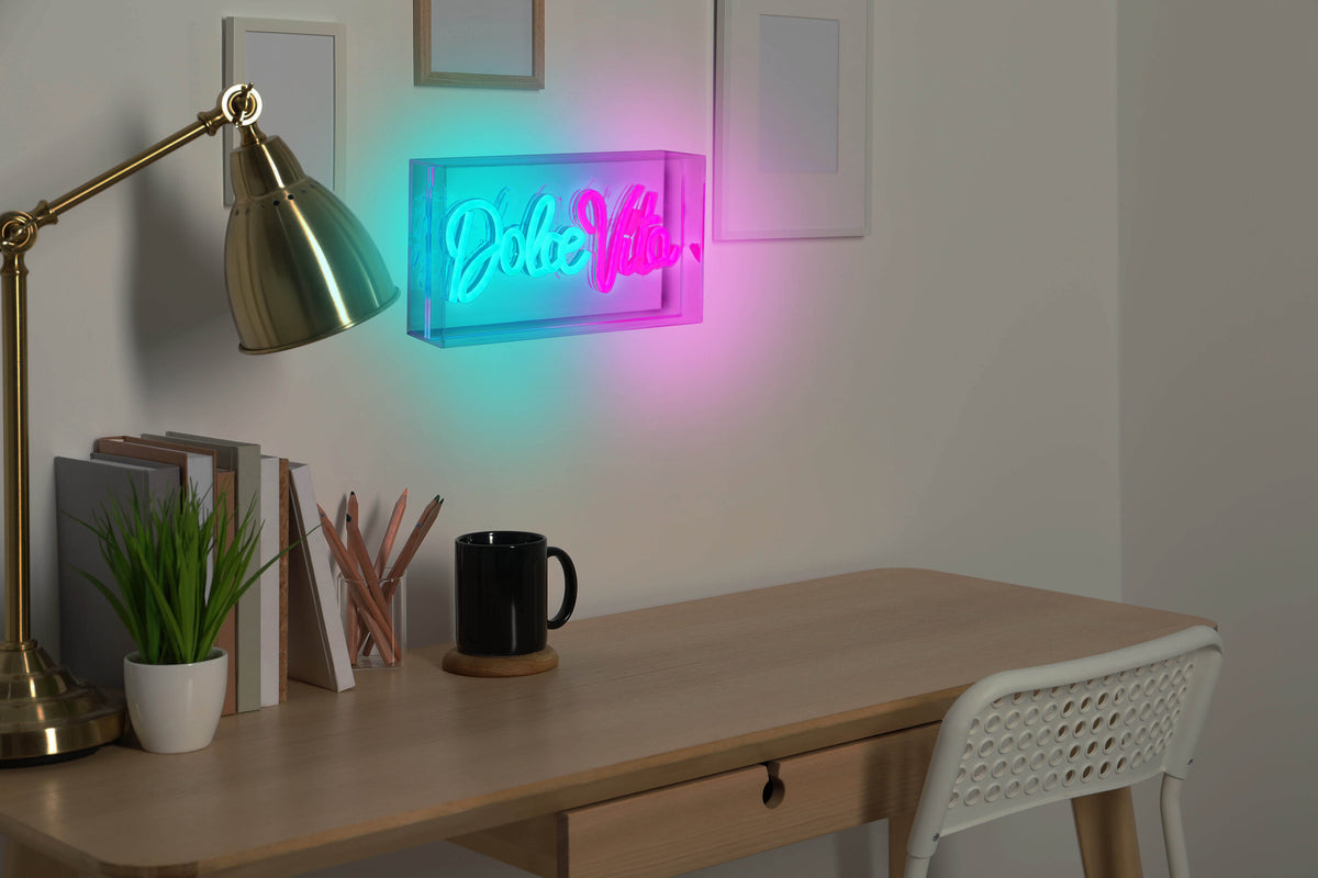 LED Schriftleuchte "DOLCE VITA" Schild mit Tisch-/Wandfunktion L:30cm