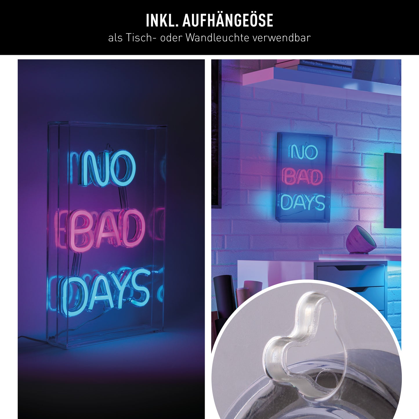 LED Schriftleuchte "NO BAD DAYS" Schild mit Tisch-/ und Wandfunktion