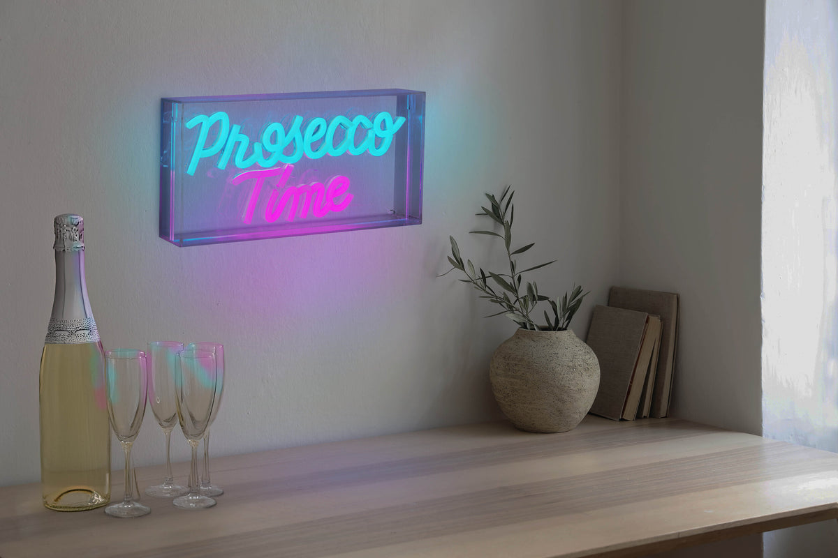 LED Schriftleuchte "PROSECCO TIME" Schild mit Tisch-/Wandfunktion L:30cm