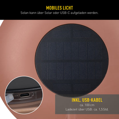 4in1 Akku-/Solar-/Tisch-/Hängeleuchte "SOLAN" H: 41,5cm mocha mousse