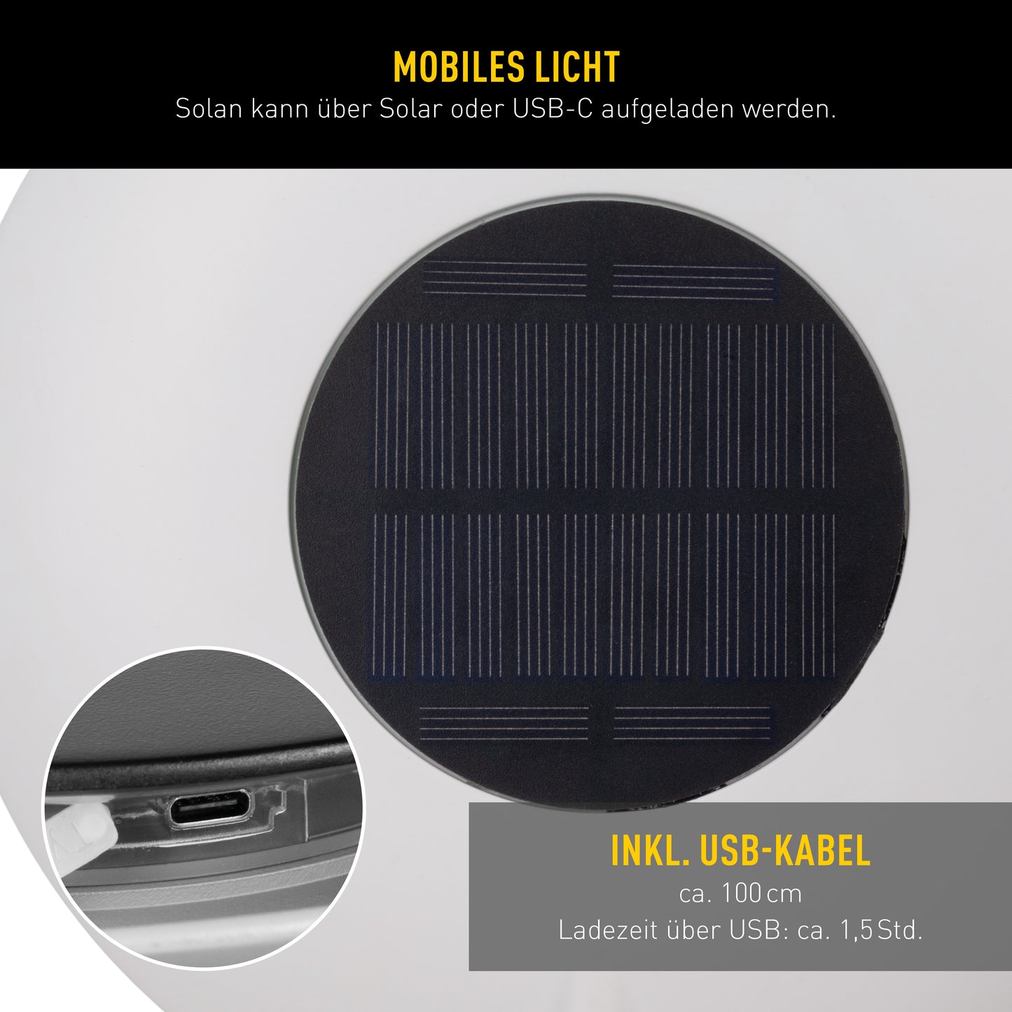 4in1 Akku-Solar-/Tisch/Hängeleuchte "SOLAN" weiß