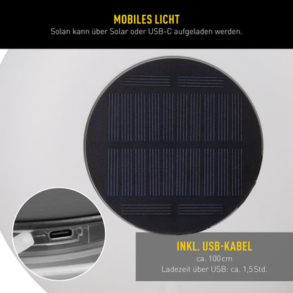 4in1 Akku-Solar-/Tisch/Hängeleuchte "SOLAN" weiß