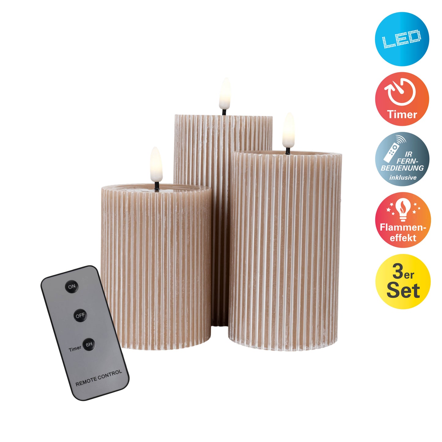 3er-Set LED Kerzen "NURIA" beige