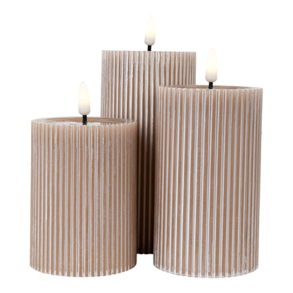 3er-Set LED Kerzen "NURIA" beige