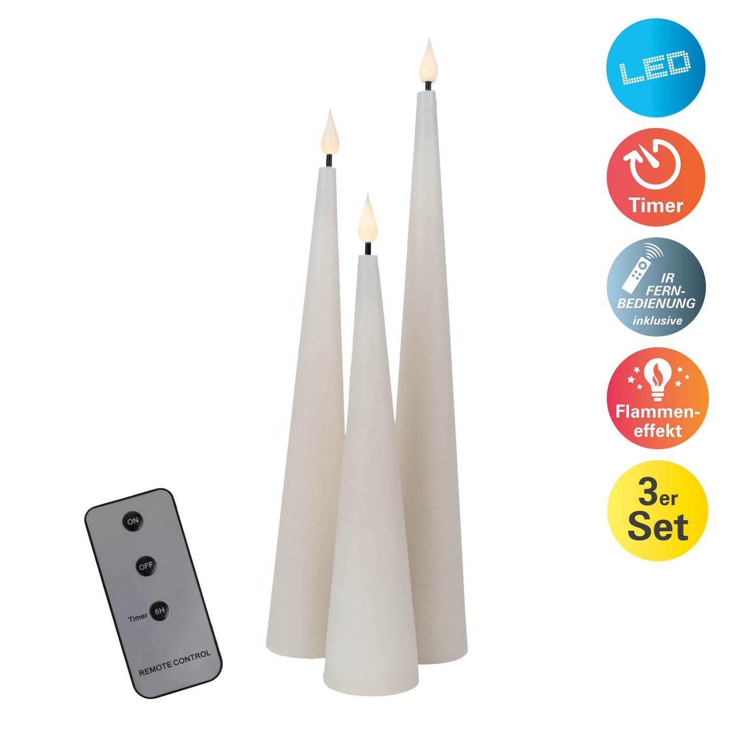 3er-Set LED Kerzen "NANI" grau