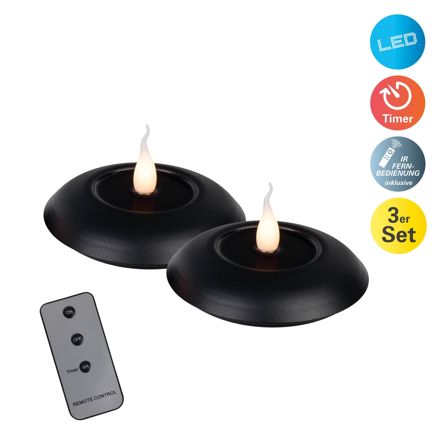 2er-Set LED Kerzen "LELI" Ø: 14,5cm schwarz