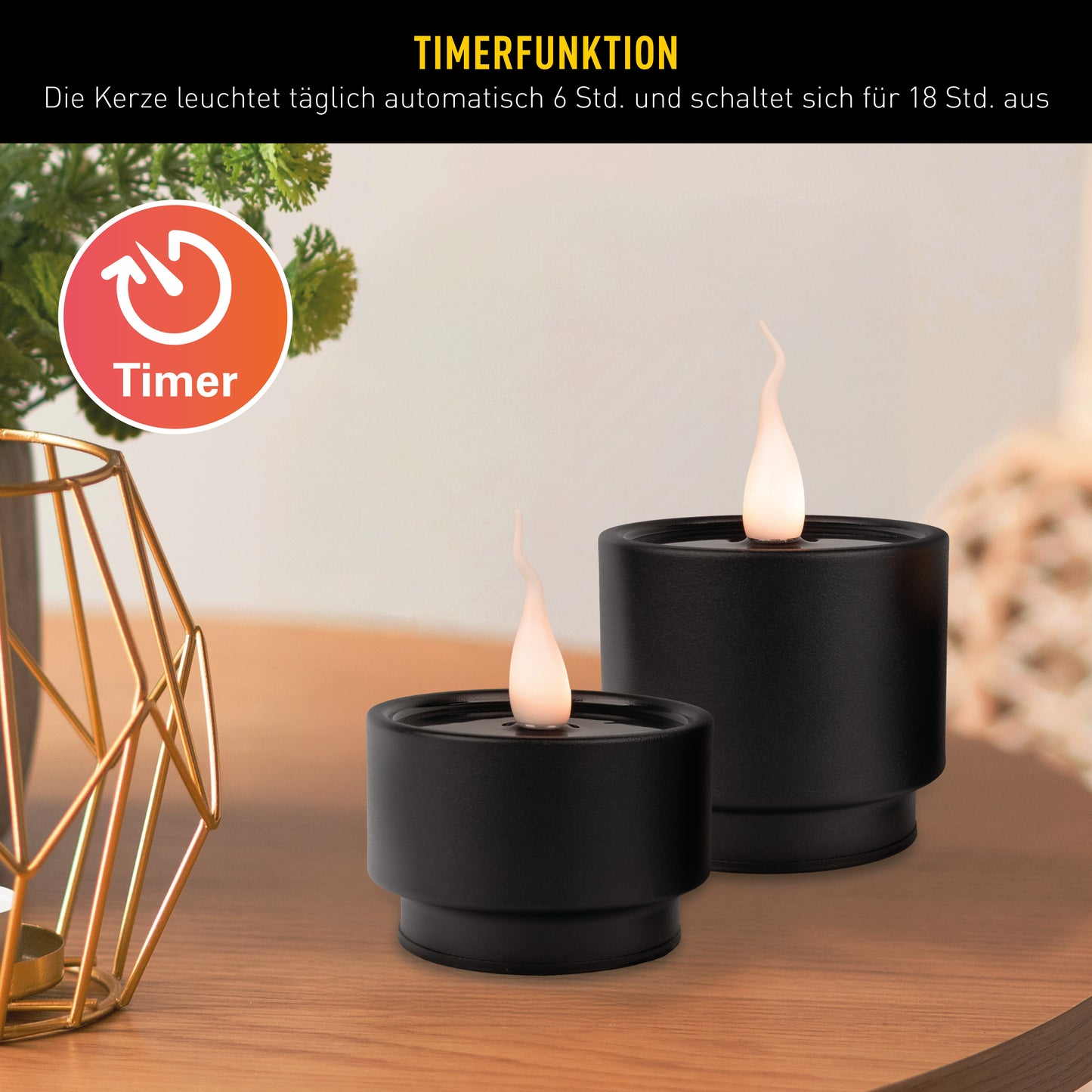 2er-Set LED Kerzen "LONI" Ø: 9cm schwarz