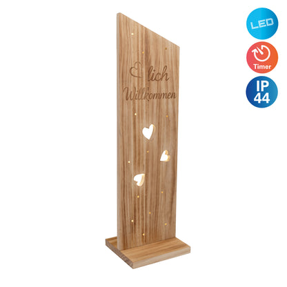 LED Dekostehleuchte "WILLKOMMEN" H: 80cm natur