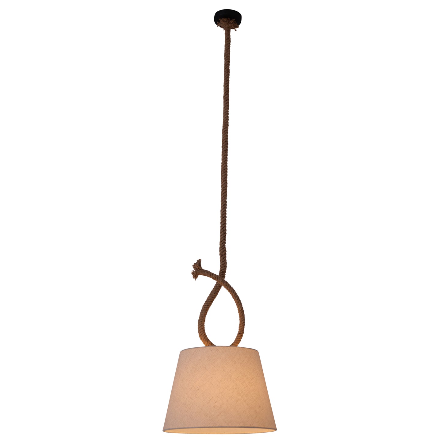 Pendelleuchten - Pendelleuchte "ROPE" d: 35cm, Hängelampe im Landhaus Stil, aus Metall und Textilmaterial in natur, 145 cm hoch, Ø 35 cm, E27-Fassung