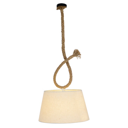 Pendelleuchten - Pendelleuchte "ROPE" d: 35cm, Hängelampe im Landhaus Stil, aus Metall und Textilmaterial in natur, 145 cm hoch, Ø 35 cm, E27-Fassung