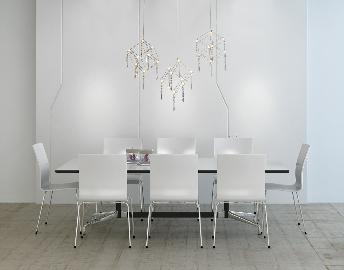 Pendelleuchte - LED Pendelleuchte "ARANEUS" chrom, Hängelampe im Design Style, ausMetall und Kunststoff in chrome, 150 cm hoch, Maße 80 x 15,5 cm, Inkl. LED