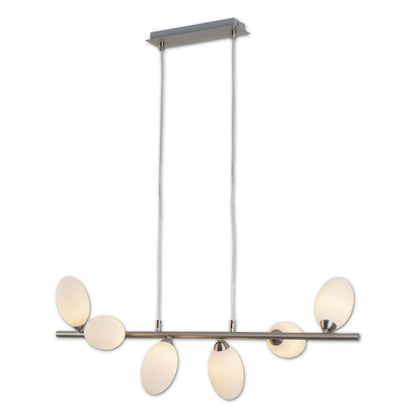Pendelleuchte - LED Pendelleuchte "ELEGANZA" 6flg. l: 80cm, Hängelampe im Design Style, ausMetall, Glas und Kunststoff in stahl-blank, 127 cm hoch, Maße 80 x 25 cm, G9-Fassung