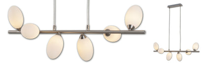 Pendelleuchte - LED Pendelleuchte "ELEGANZA" 6flg. l: 80cm, Hängelampe im Design Style, ausMetall, Glas und Kunststoff in stahl-blank, 127 cm hoch, Maße 80 x 25 cm, G9-Fassung