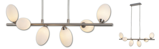 Pendelleuchte - LED Pendelleuchte "ELEGANZA" 6flg. l: 80cm, Hängelampe im Design Style, ausMetall, Glas und Kunststoff in stahl-blank, 127 cm hoch, Maße 80 x 25 cm, G9-Fassung