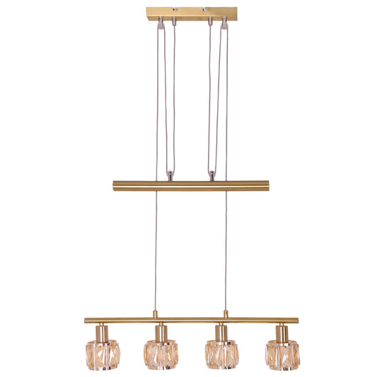 Pendelleuchte - LED-Gegenzugpendelleuchte "JOSEFA" E14 Filament, Hängelampe im Retro Style, ausMetall und Kunststoff in gold, 160 cm hoch, Maße 60 x 10 cm, E14-Fassung