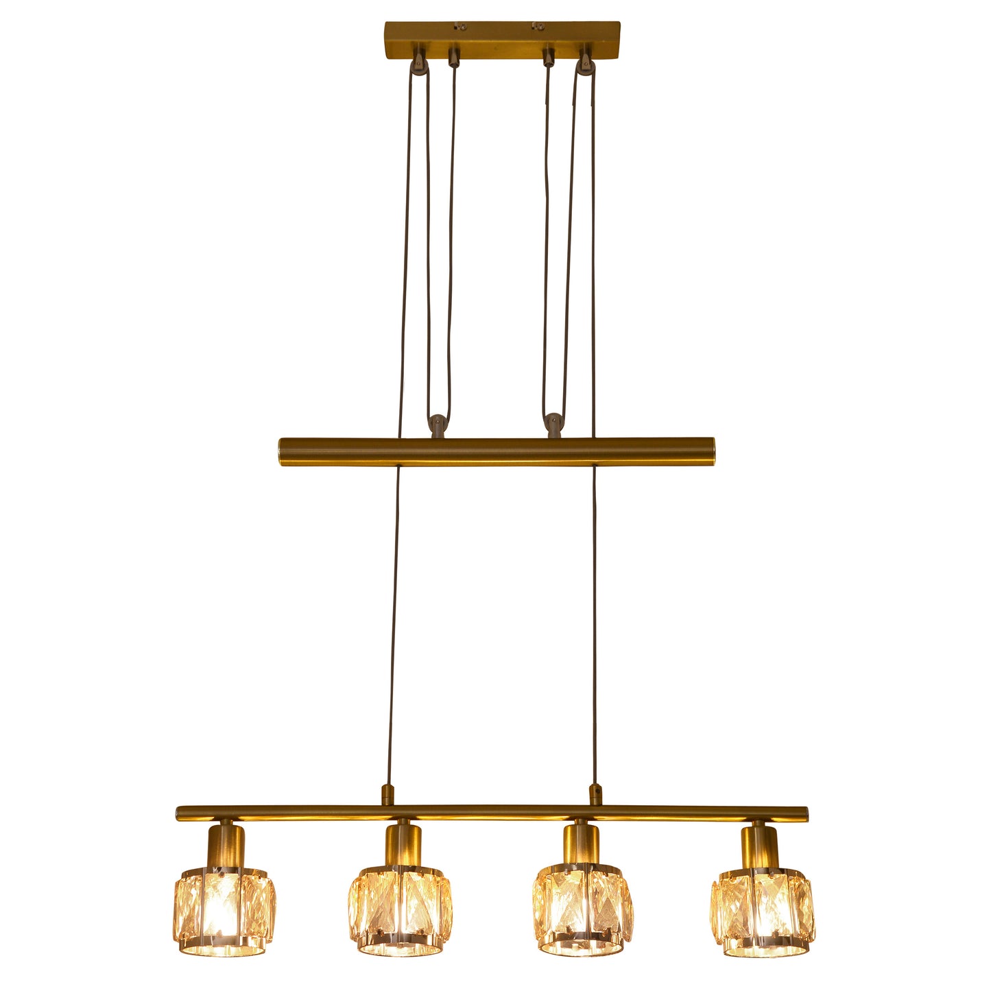Pendelleuchte - LED-Gegenzugpendelleuchte "JOSEFA" E14 Filament, Hängelampe im Retro Style, ausMetall und Kunststoff in gold, 160 cm hoch, Maße 60 x 10 cm, E14-Fassung