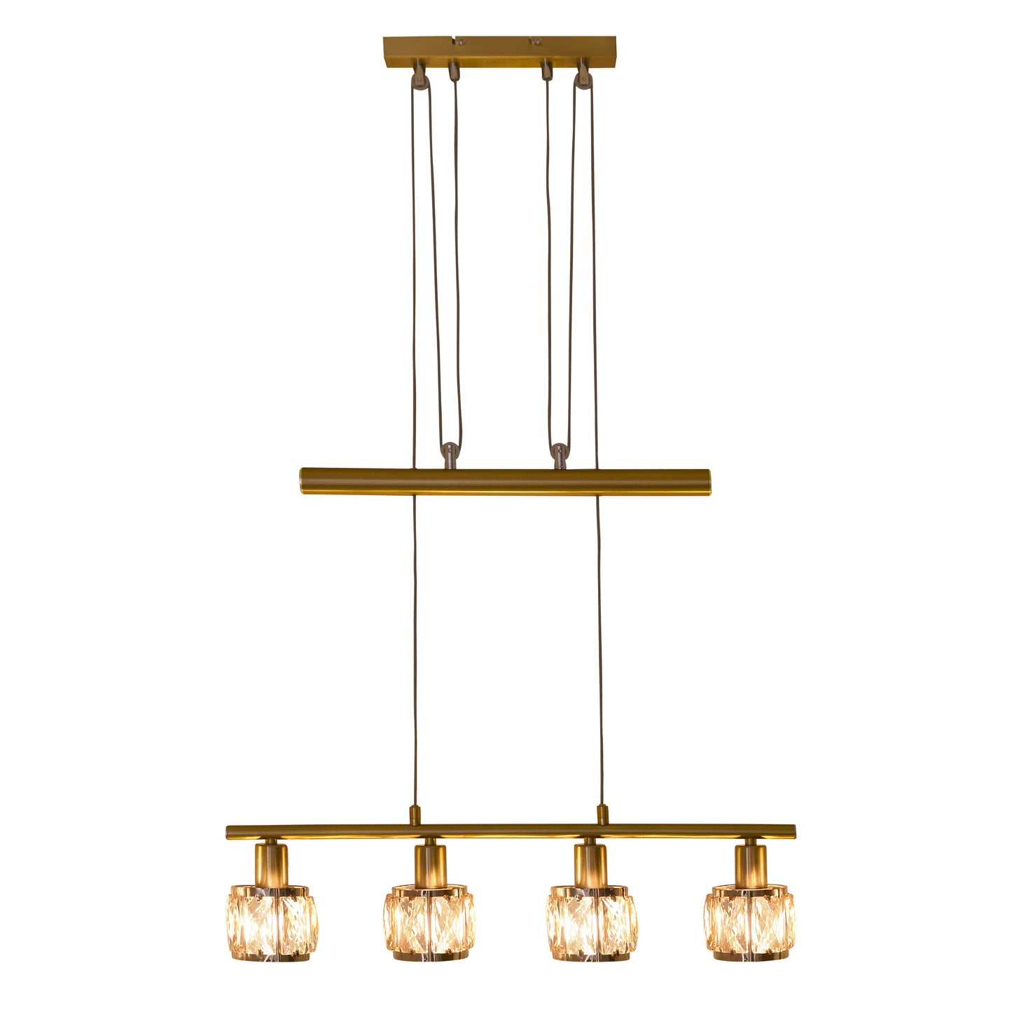 Pendelleuchte - LED-Gegenzugpendelleuchte "JOSEFA" E14 Filament, Hängelampe im Retro Style, ausMetall und Kunststoff in gold, 160 cm hoch, Maße 60 x 10 cm, E14-Fassung