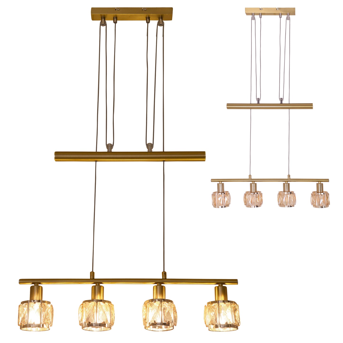 Pendelleuchte - LED-Gegenzugpendelleuchte "JOSEFA" E14 Filament, Hängelampe im Retro Style, ausMetall und Kunststoff in gold, 160 cm hoch, Maße 60 x 10 cm, E14-Fassung