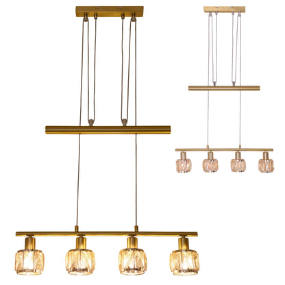 Pendelleuchte - LED-Gegenzugpendelleuchte "JOSEFA" E14 Filament, Hängelampe im Retro Style, ausMetall und Kunststoff in gold, 160 cm hoch, Maße 60 x 10 cm, E14-Fassung