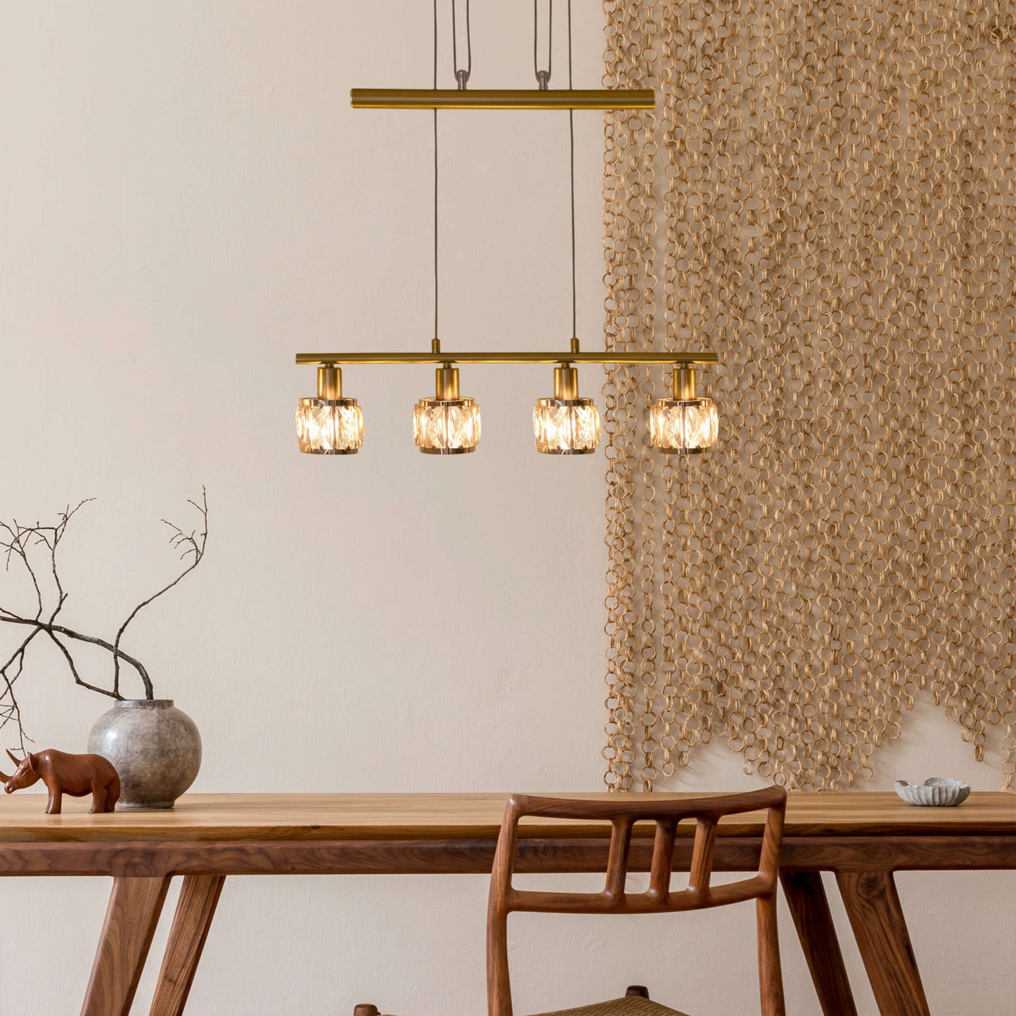 Pendelleuchte - LED-Gegenzugpendelleuchte "JOSEFA" E14 Filament, Hängelampe im Retro Style, ausMetall und Kunststoff in gold, 160 cm hoch, Maße 60 x 10 cm, E14-Fassung