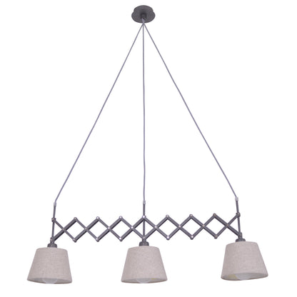 Pendelleuchte - Scherenpendelleuchte "ADRIENNE" max. b: 52-100cm natur, Hängelampe im Retro Style, ausMetall, Kunststoff und Textilmaterial in natur, 130 cm hoch, Maße 100 x 35 cm, E27-Fassung