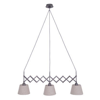 Pendelleuchte - Scherenpendelleuchte "ADRIENNE" max. b: 52-100cm natur, Hängelampe im Retro Style, ausMetall, Kunststoff und Textilmaterial in natur, 130 cm hoch, Maße 100 x 35 cm, E27-Fassung