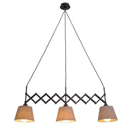 Pendelleuchte - Scherenpendelleuchte "ADRIENNE" max. b: 52-100cm natur, Hängelampe im Retro Style, ausMetall, Kunststoff und Textilmaterial in natur, 130 cm hoch, Maße 100 x 35 cm, E27-Fassung
