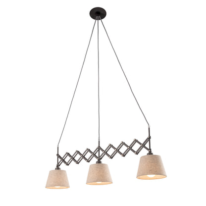 Pendelleuchte - Scherenpendelleuchte "ADRIENNE" max. b: 52-100cm natur, Hängelampe im Retro Style, ausMetall, Kunststoff und Textilmaterial in natur, 130 cm hoch, Maße 100 x 35 cm, E27-Fassung
