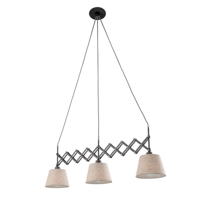 Pendelleuchte - Scherenpendelleuchte "ADRIENNE" max. b: 52-100cm natur, Hängelampe im Retro Style, ausMetall, Kunststoff und Textilmaterial in natur, 130 cm hoch, Maße 100 x 35 cm, E27-Fassung