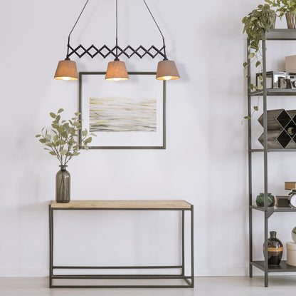 Pendelleuchte - Scherenpendelleuchte "ADRIENNE" max. b: 52-100cm natur, Hängelampe im Retro Style, ausMetall, Kunststoff und Textilmaterial in natur, 130 cm hoch, Maße 100 x 35 cm, E27-Fassung