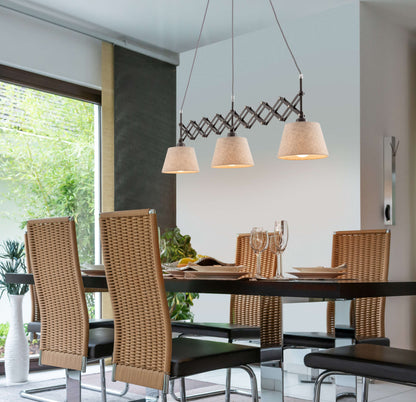 Pendelleuchte - Scherenpendelleuchte "ADRIENNE" max. b: 52-100cm natur, Hängelampe im Retro Style, ausMetall, Kunststoff und Textilmaterial in natur, 130 cm hoch, Maße 100 x 35 cm, E27-Fassung