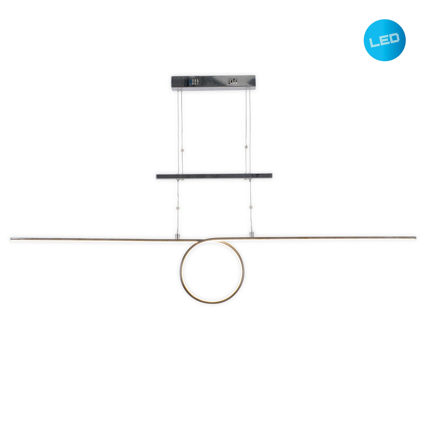 Pendelleuchte - LED Gegenzug-Pendelleuchte "LOOP LINE", Hängelampe im Modern Style, ausMetall in chrome, 120 cm hoch, Maße 130 x 6 cm, Inkl. LED