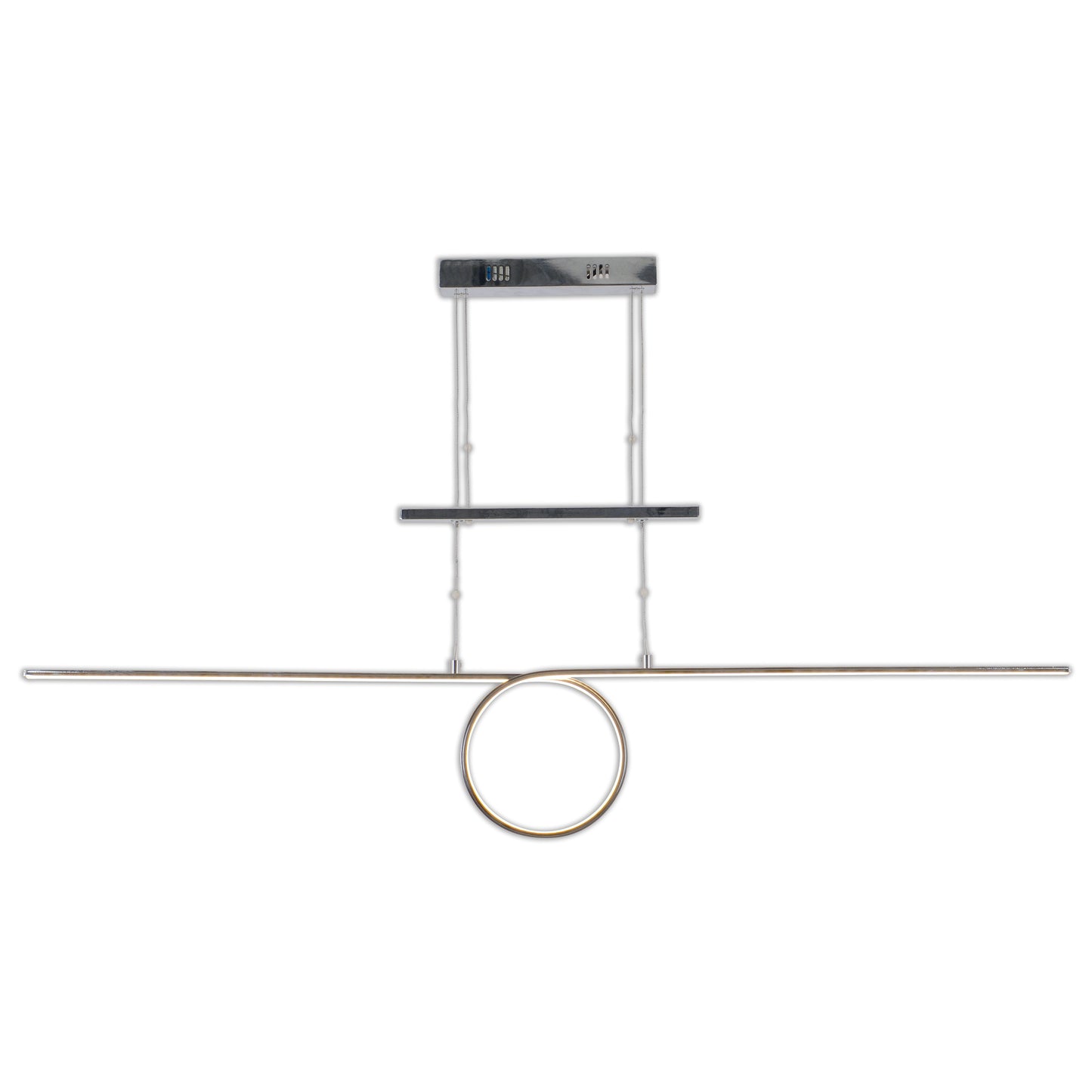 Pendelleuchte - LED Gegenzug-Pendelleuchte "LOOP LINE", Hängelampe im Modern Style, ausMetall in chrome, 120 cm hoch, Maße 130 x 6 cm, Inkl. LED