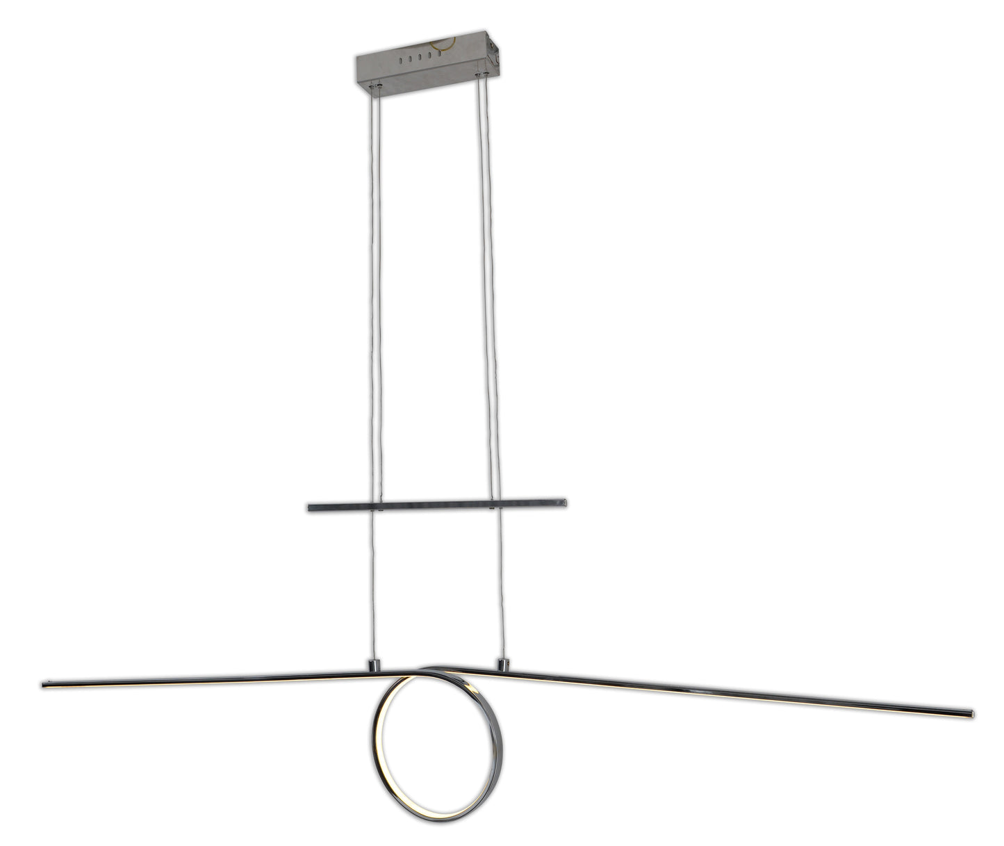Pendelleuchte - LED Gegenzug-Pendelleuchte "LOOP LINE", Hängelampe im Modern Style, ausMetall in chrome, 120 cm hoch, Maße 130 x 6 cm, Inkl. LED